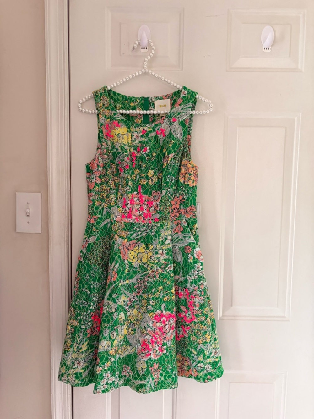Maeve Green Verbena Lace Textured Sequin Floral Dress Size 2 - Picture 4 of 14